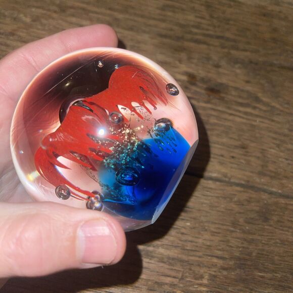 Hand Blown Glass Paperweight - Flower - Dichroic Acrylic - 3 inch - Picture 5 of 7